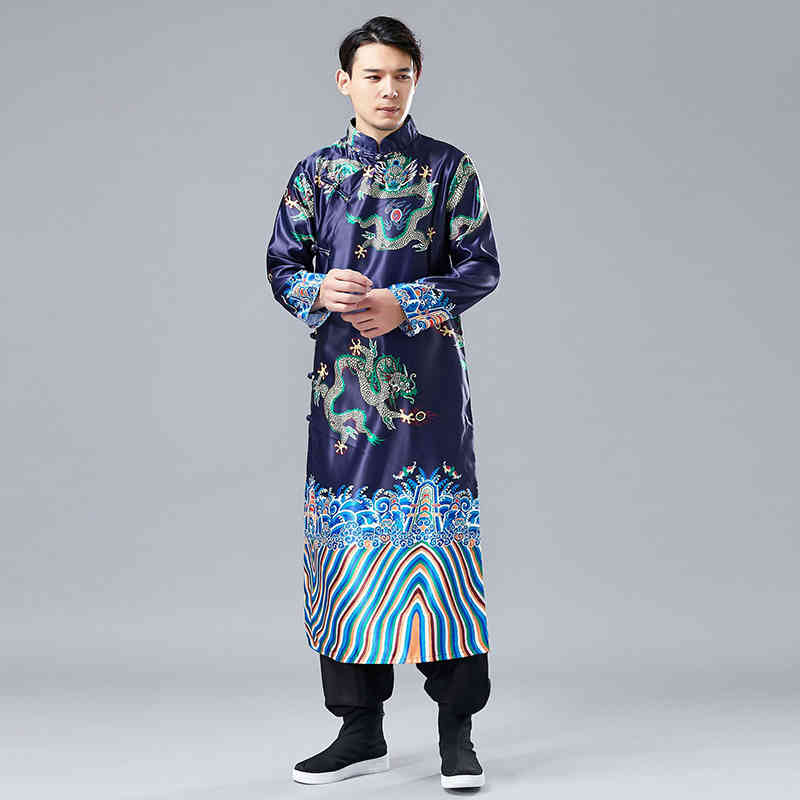 IEFB Spring Dragon Button Up Long Shirt Chinese Style Robe&gown Men's China Button Cardigan National Clothing 9Y5199 210524