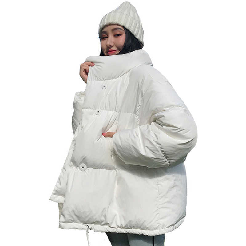 Korean Style Stand Collar Winter Jacket Women Breasted Buttons Winter coat for women Short Black Puffer jacket Parka Female 210930