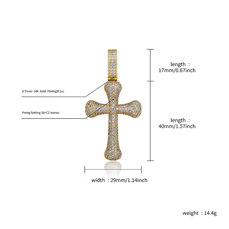 Hip Hop Cross Pendant Necklace Shining Bling Zirconia For Men Women Gift with Twisted Rope Chain