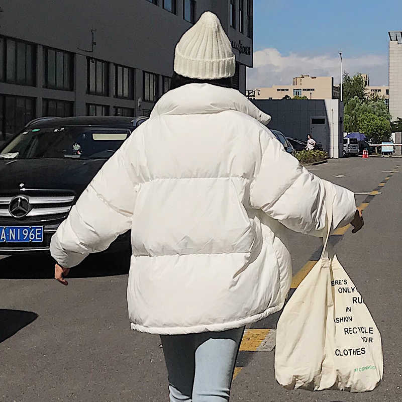 Korean Style Stand Collar Winter Jacket Women Breasted Buttons Winter coat for women Short Black Puffer jacket Parka Female 210930