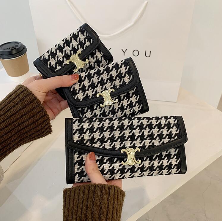 wholesale women handbag elegant atmospheric plaid canvas womens wallets multifunctional printing fashion long wallet trend contrast color leather card bag