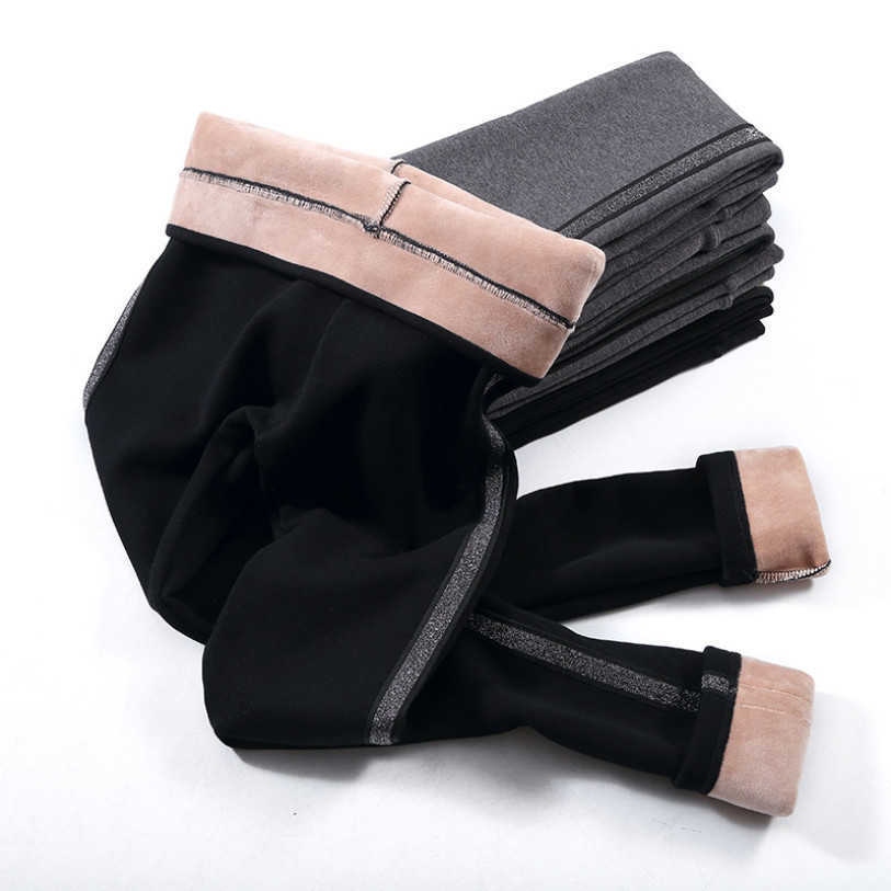 Autumn Winter Cotton Velvet Leggings Women High Waist Side Stripes Sporting Fitness Leggings Pants Warm Thick Leggings 210820