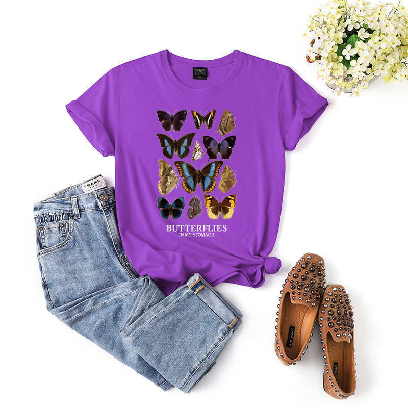 100% Cotton Fashion Butterfly Women T-Shirt Casual Loose O-Neck Short Sleeve Summer Streetwear Tees Top W733 210526