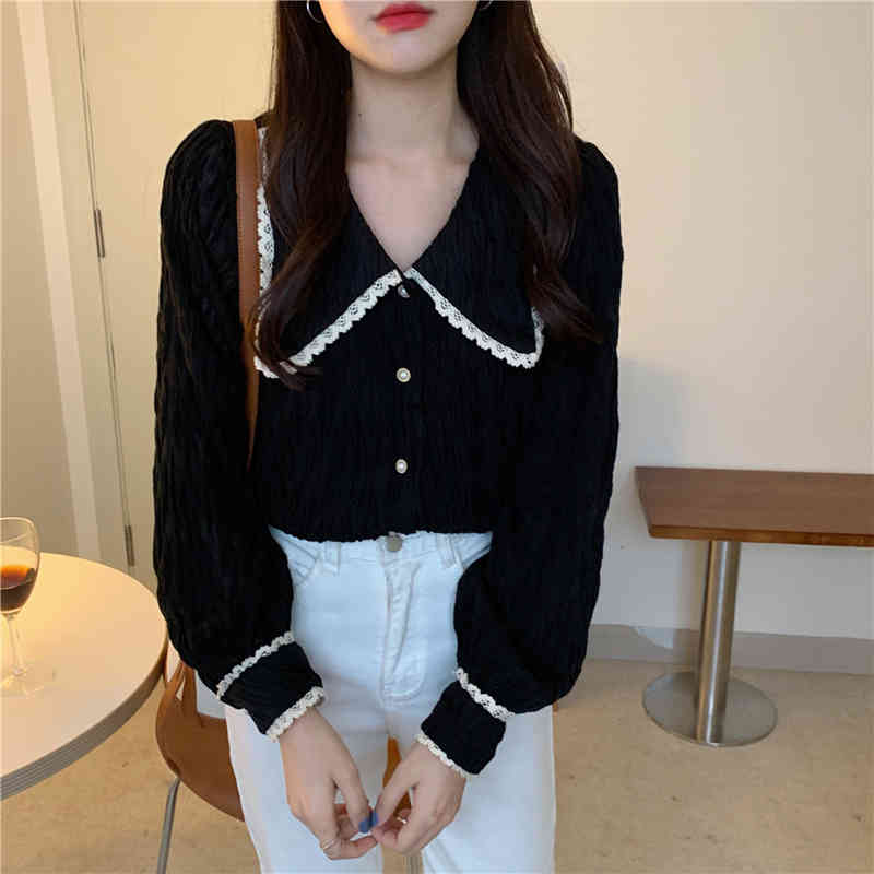 Comelsexy Women Chic Blouse Folds Solid Femme Gentle Shirts Office Lady High Waist Streetwear Long Sleeves Tops 210515