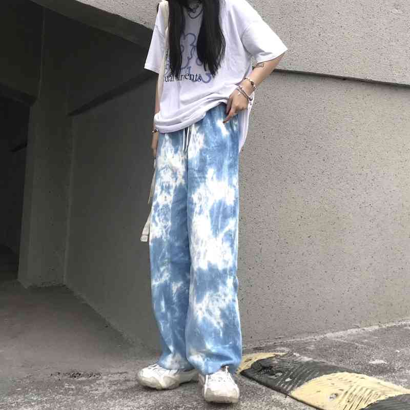 Elastic Waistband Loose Tie Dye Contrast Jogger Pant Women Man Wide Leg Streetwear Korean Harajuku Punk Hip Hop 210519