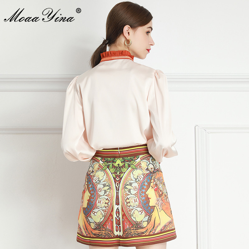 Fashion Set Spring Women's Long sleeve Twelve constellations Print Blouses Tops+Shorts Two-piece set 210524