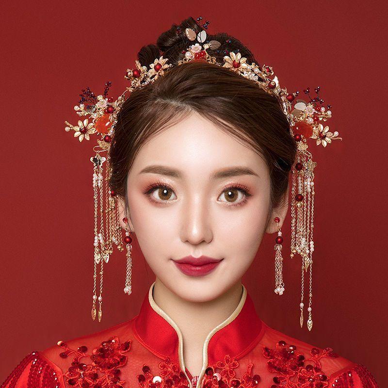 Headpieces 2021 Real Bridal Hats Headdress Bride Dress Wedding Chinese Atmosphere Phoenix Crown Step Rocking Hair Ornament Fem