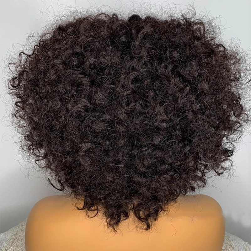 Free shipping Kinky Curly Wig With Bangs Glueless Remy Brazilian Human Hair Short Bob Synthetic Full Lace Front Wigs For Black Women