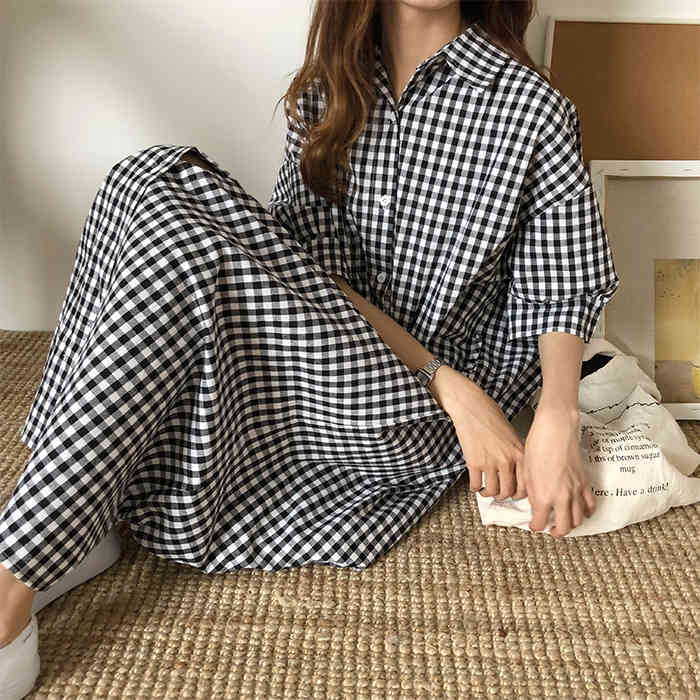 Dress Women Long Shirt Retro Plaid Single Breasted Loose Cotton Summer Short Sleeve es Womens Casual 210524