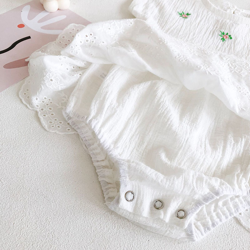 Summer Baby Girls Rompers Clothes Bodysuits Embroider Pure Color +Cap Infant Bodysuit 210429
