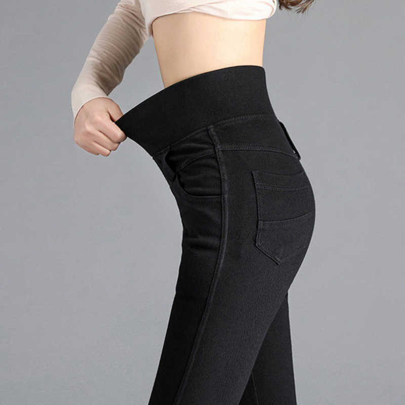 Big Elastic High Waist Skinny Pencil Jeans Classic Plus Size 40 Solid Mom Slim Denim Pants Casual Leggings Trousers Female 210922
