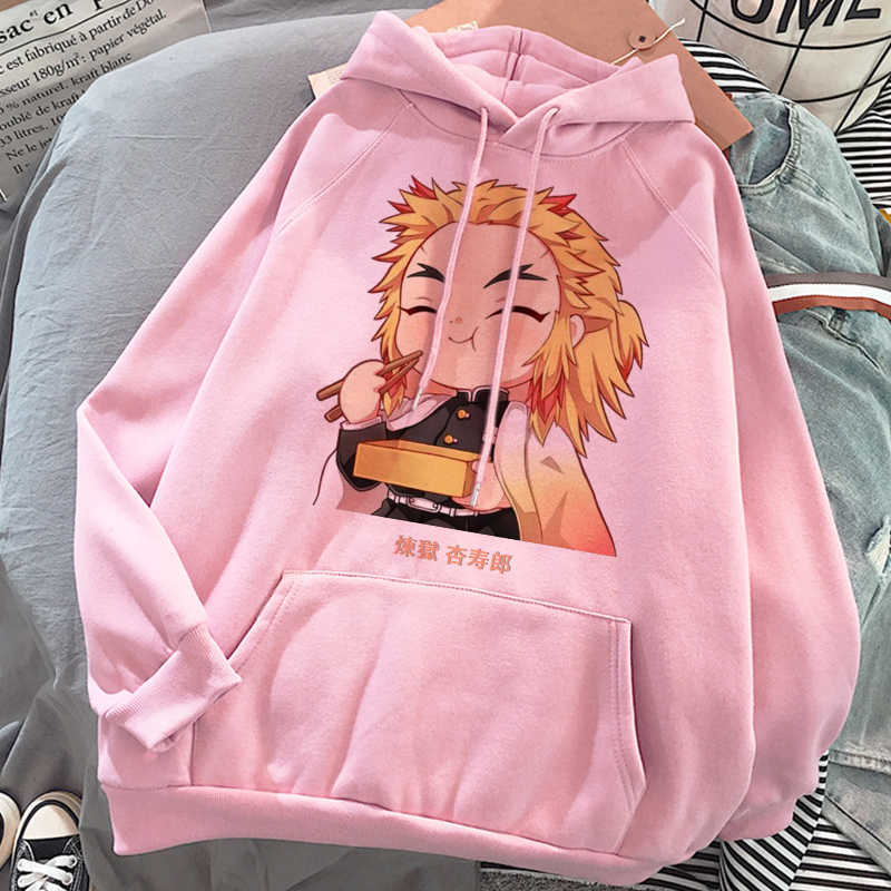 Demon Slayer Anime Harajuku Hoodies Women Rengoku Kyoujurou Aesthetic Clothes Kimetsu No Yaiba Mugen Train Sweatshirt 210826