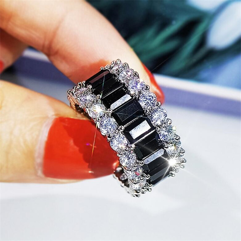 Handmade Sterg Sier Princess Black Sapphire Ring for Women