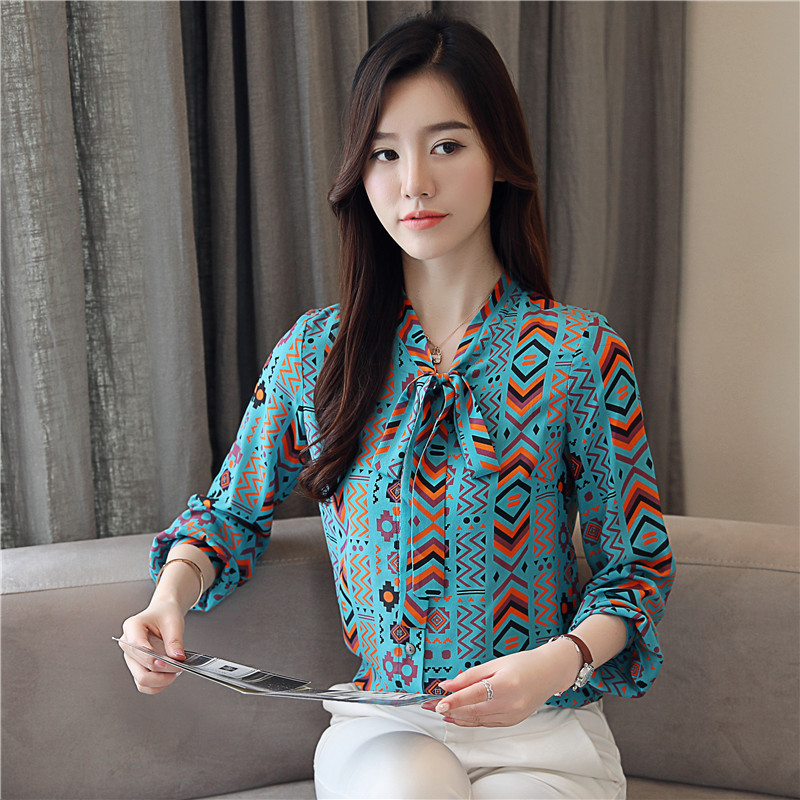 Blusas Autumn Long Sleeve Printing Chiffon Blouse Women Shirt OL Vintage Plus Size Cardigan Tops 7046 50 210427