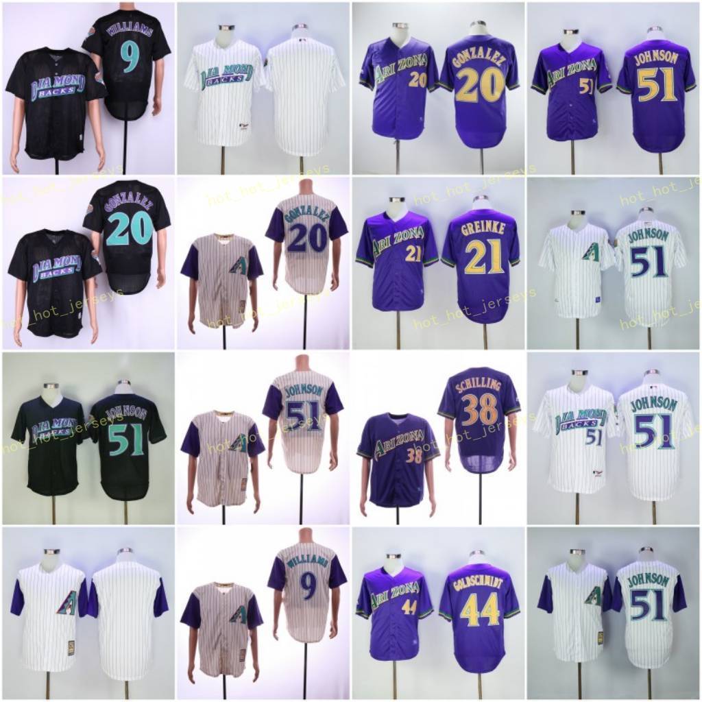 Throwback 21 FRAZIER 51 JOHNSON 38 SCHILLING 9 WILLIAMS 20 GONZALEZ 44 GOLDSCHMIDT Jerseys Gray purple White Black Vintage Retro Stitched, Blue;black
Throwback 21 FRAZIER 51 JOHNSON 38 SCHILLING 9 WILLIAMS 20 GONZALEZ 44 GOLDSCHMIDT Jerseys Gray purple White Black Vintage Retro Stitched, Blue;black