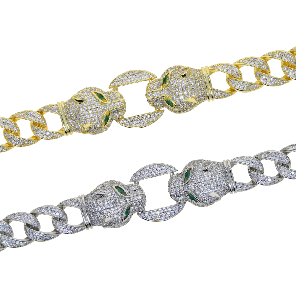 Iced out bling hip hop women necklace jewelry micro pave 5A CZ Cool animal design Leopard Jaguar charm cuban chain choker necklaces