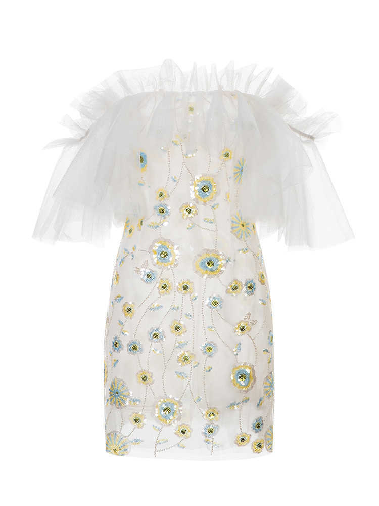 DEAT Women Mesh Dress Short Sleeve Arrivals Lady Sexy Temperament Fashion Spring Summer 11D1873 210709