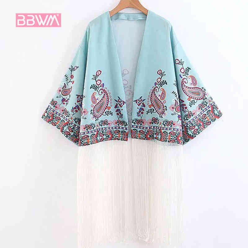 Women's Tassels Embroidered Kimono Cover Up For Beach And Resort Wear 2107