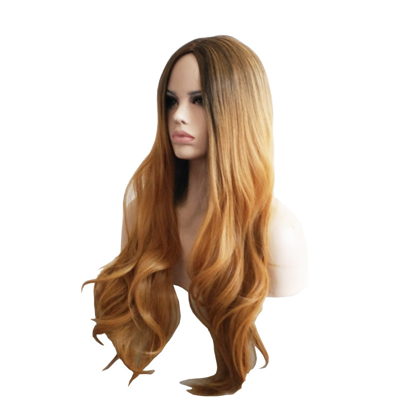 WoodFestival heat resistant fiber wigs ombre brown curly synthetic wig long wavy women wig harajuku 75cm