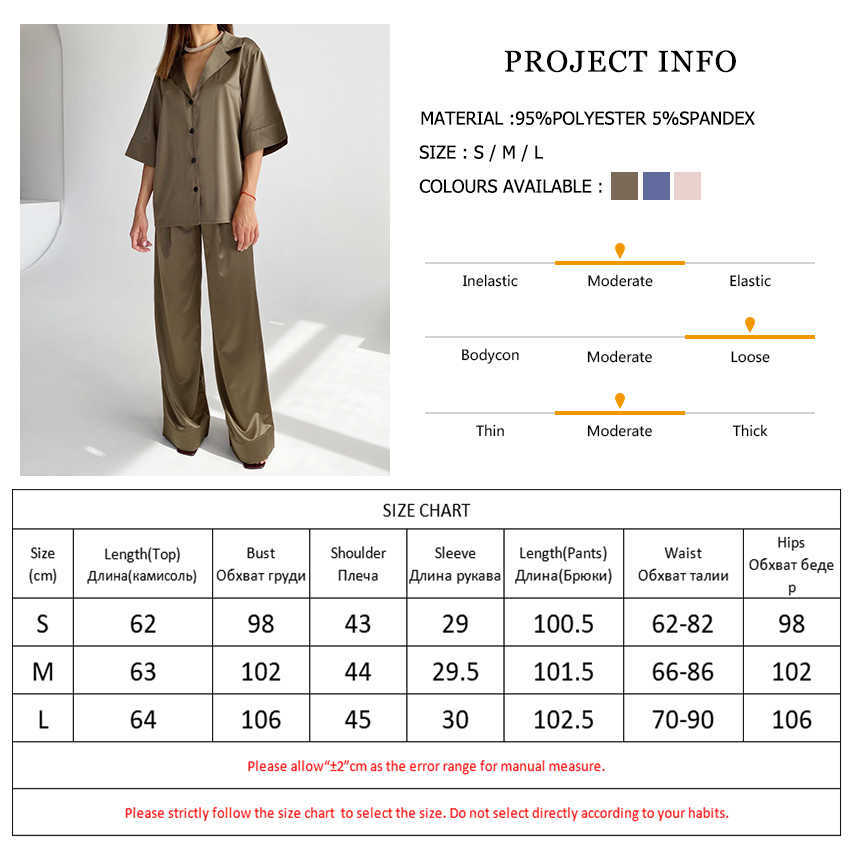 HiLoc Solid Drop Sleeves Pajama Turn-Down Collar 2 Piece Set Women Pajamas With Pants Spring Deep V-Neck Sleepwear Satin 210924