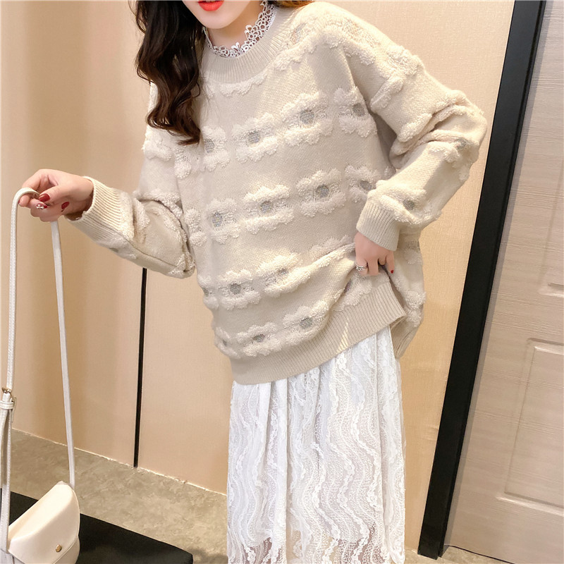 Autumn And Winter Women's Mid-length Pullover Sweater Scarf Two-piece Korean Loose Fashion Base 210427
