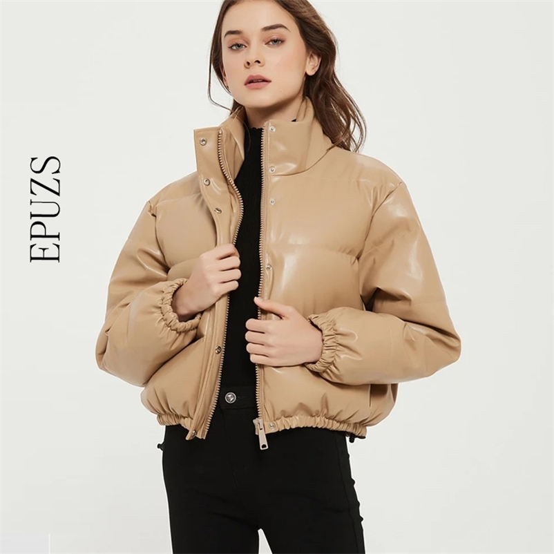 Winter tick wram PU leather parkas women jacket Streetwear zipper black female winter coat 210521, Khaki
Winter tick wram PU leather parkas women jacket Streetwear zipper black female winter coat 210521, Khaki
