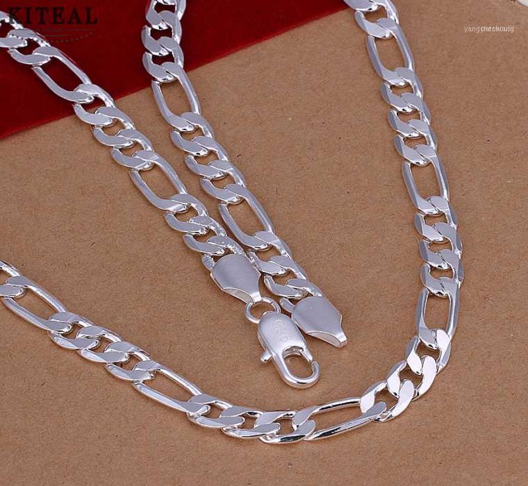 

Wholesale 925 Stamp Silver Color Jewelry Flat Three Interphase One Square Link Chains Male Charm 8mm 20inchs Necklace Chain1