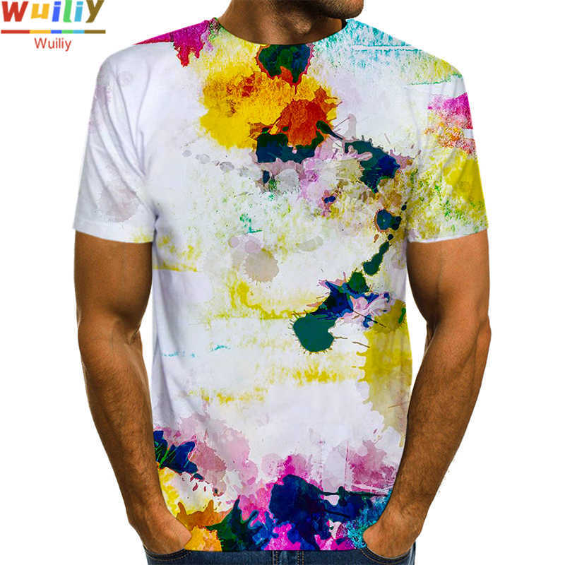 Colorful Pigment T-shirt For Men 3D Print Rainbow Tie Dye T Shirt Pattern Top Graphic Splash Paint Tees 210707