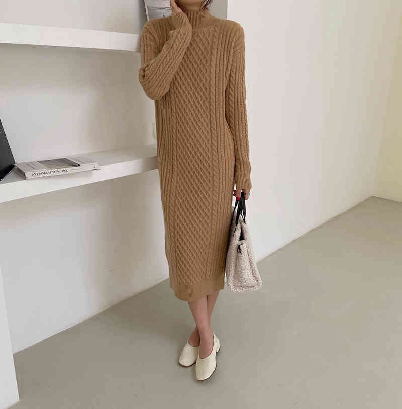 ~ twist knitted half high collar dress in fall / winter 210515