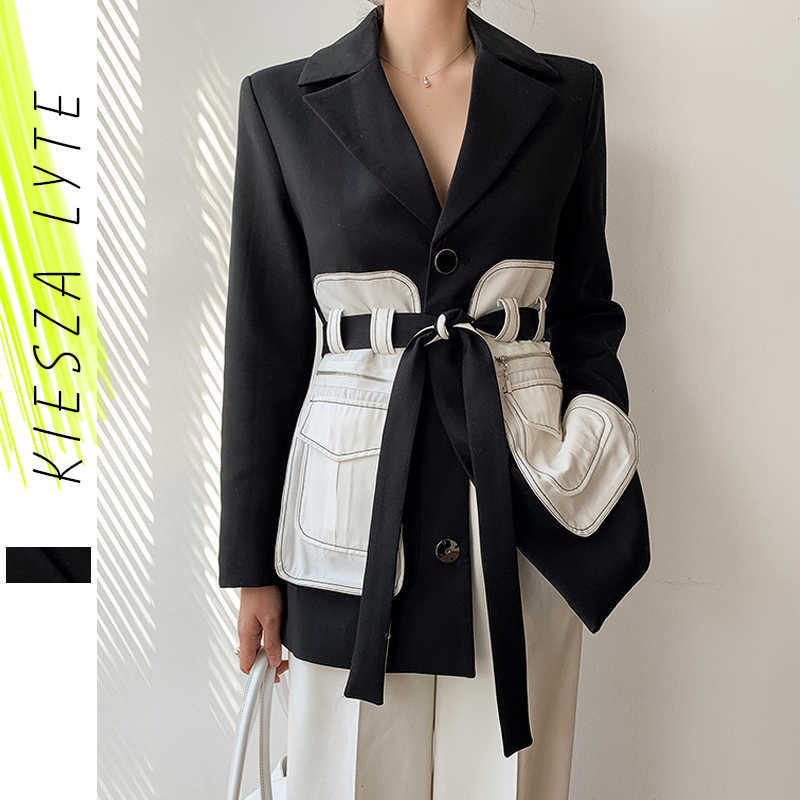Women Blazer Spring Office Lady Sashes Notched Patchwork Matching Black and White Jackets Suit Blazers Femme Outerwear 210608
Women Blazer Spring Office Lady Sashes Notched Patchwork Matching Black and White Jackets Suit Blazers Femme Outerwear 210608