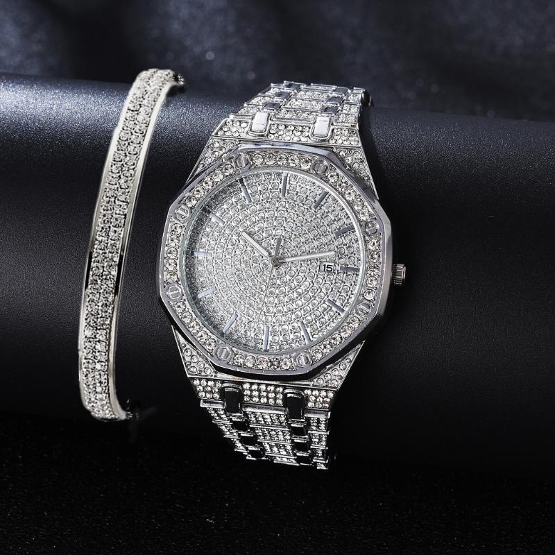 Wristwatches Iced Out Watch + Bangle For Women Charm Bracelet Hip Hop Luxury Gold Set Jewelry Gift Relojes, Slivery;brown
Wristwatches Iced Out Watch + Bangle For Women Charm Bracelet Hip Hop Luxury Gold Set Jewelry Gift Relojes, Slivery;brown