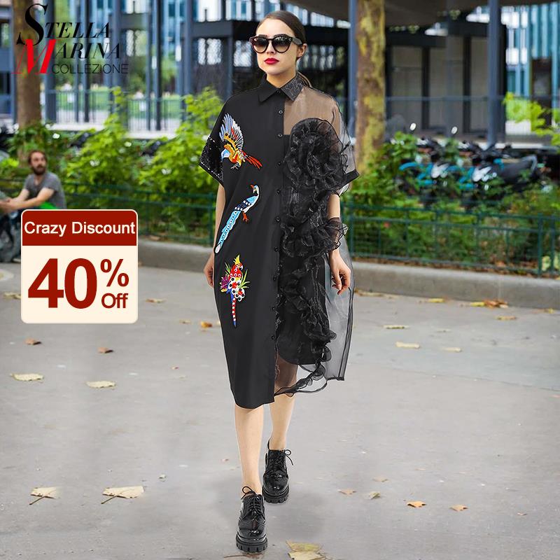 Summer Woman Black Midi Mesh & Chiffon Shirt Dress Plus Size Ruffle Embroidery Sequined Lady Sheer Voile Party Dresses Robe 3392, 3392 black
Summer Woman Black Midi Mesh & Chiffon Shirt Dress Plus Size Ruffle Embroidery Sequined Lady Sheer Voile Party Dresses Robe 3392, 3392 black