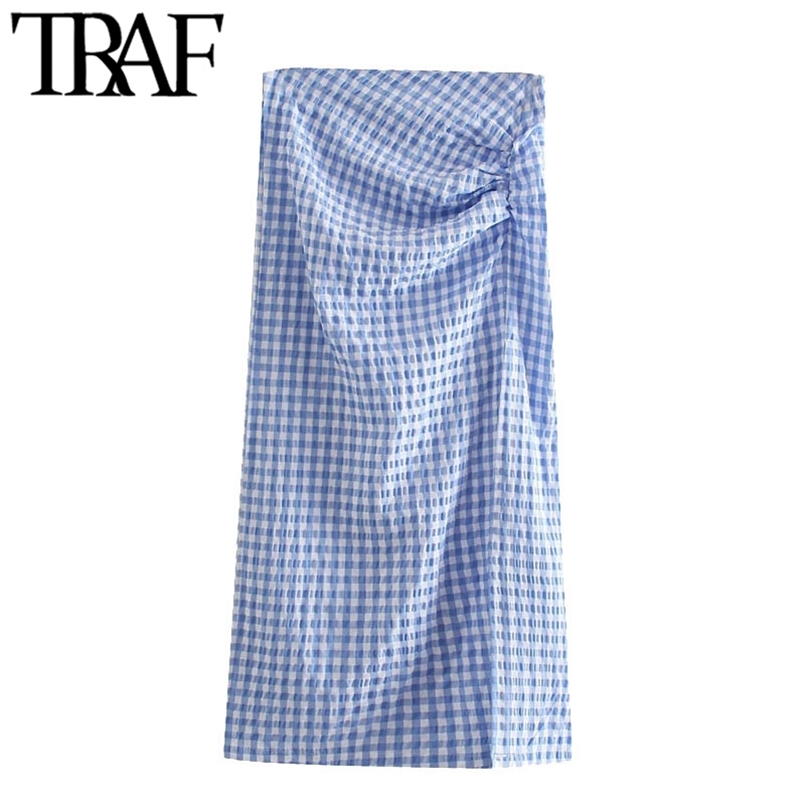 TRAF Women Chic Fashion Pleated Check Midi Skirt Vintage High Waist Back Zipper Vents Hem Female Skirts Mujer 210708, As picture
TRAF Women Chic Fashion Pleated Check Midi Skirt Vintage High Waist Back Zipper Vents Hem Female Skirts Mujer 210708, As picture