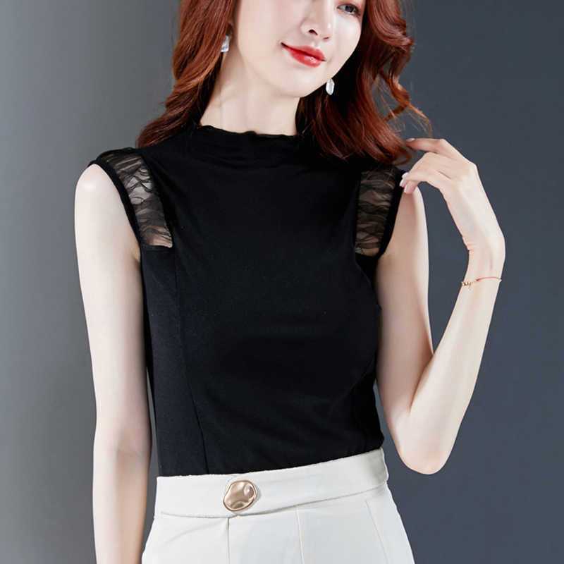 Vintage Black Tank Top Women Clothes Half Turtleneck Summer Sleeveless Ladies Tops Basic Solid Camisole Camis Haut Femme 210615Z