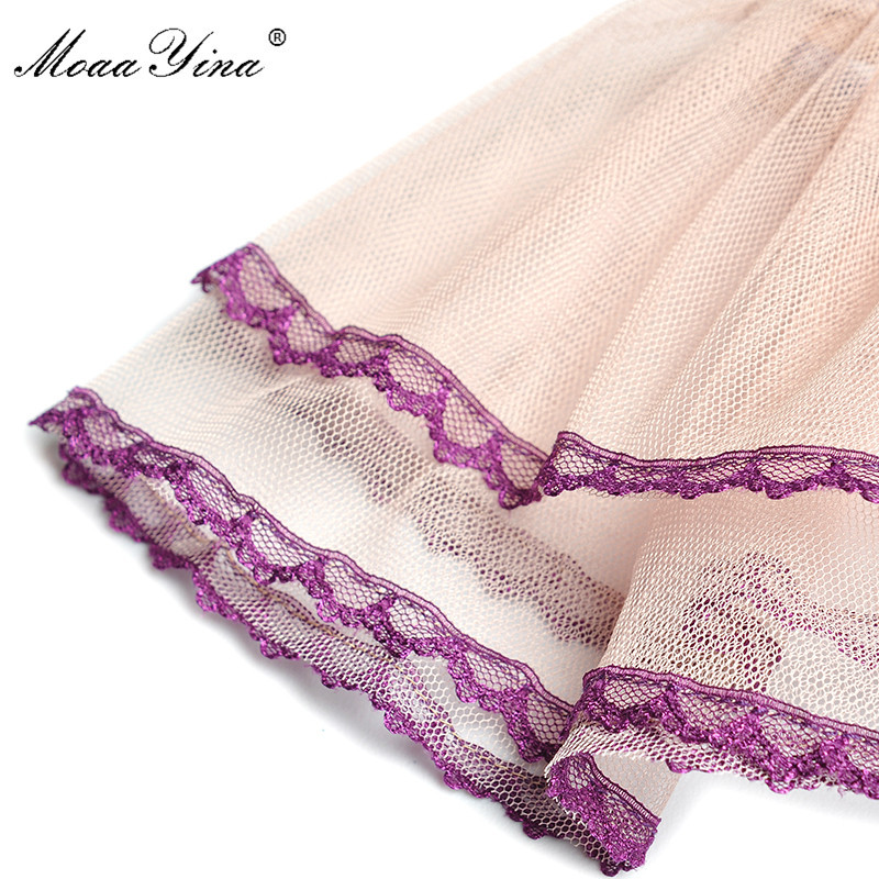 Fashion Runway dress Spring Summer Women's Dress Stand collar Mesh Butterfly Sleeve Floral-Print Lace Elegant Dresses 210524