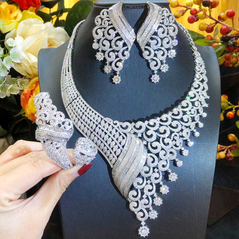 Earrings & Necklace Blachette Luxury African Dubai Jewelry Set For Women Wedding Bridesmaid Earring Bracelet Ring 4PCS High Quality Jewlery, Silver
Earrings & Necklace Blachette Luxury African Dubai Jewelry Set For Women Wedding Bridesmaid Earring Bracelet Ring 4PCS High Quality Jewlery, Silver
