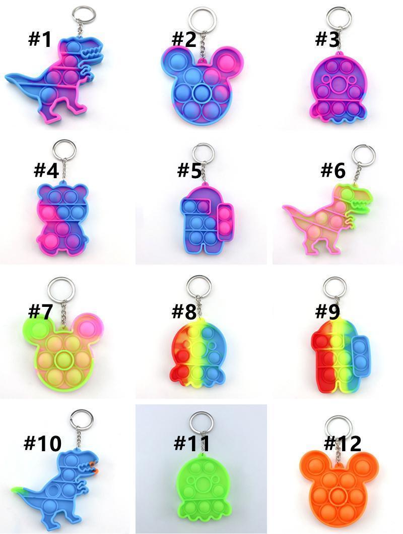 Fidget Toy Sensory Jewelry key Chains Push Poo its Bubble Cartoon Simple Dimple toys Keychain Stress Reliever