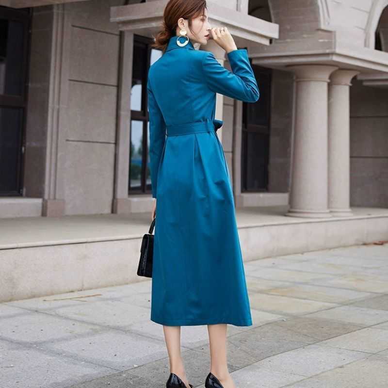 Spring Autumn Women Raincoats Elegant Buttons Vintage Windbreaker Double Breasted Ladies Office Long Trench Coats 210820