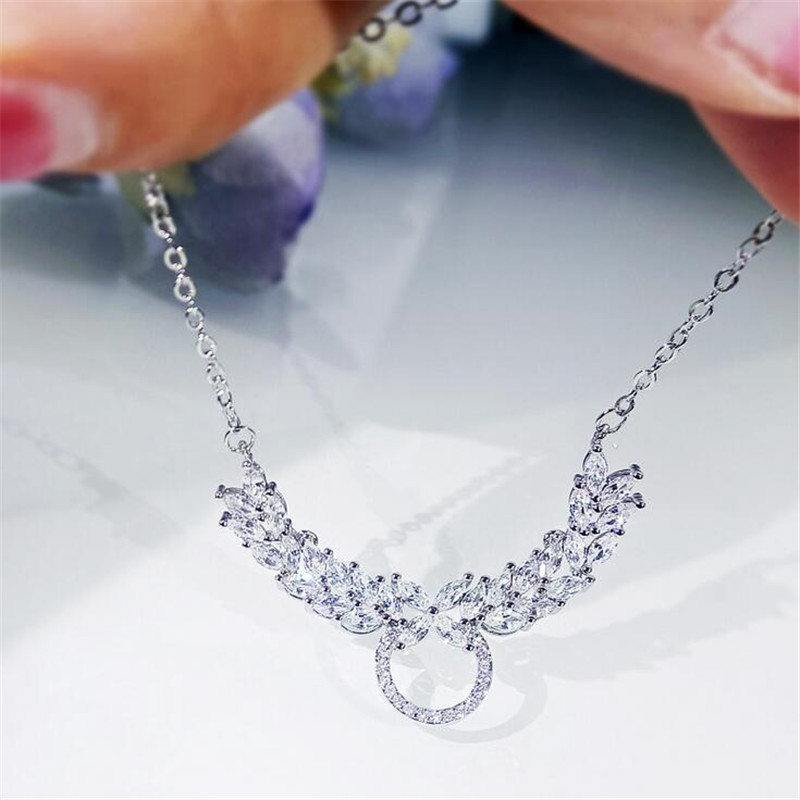 2024 Bridal Marquise Cut Pendant Necklace in Sterg Sier with White Topaz CZ Angel Wings 8f1d