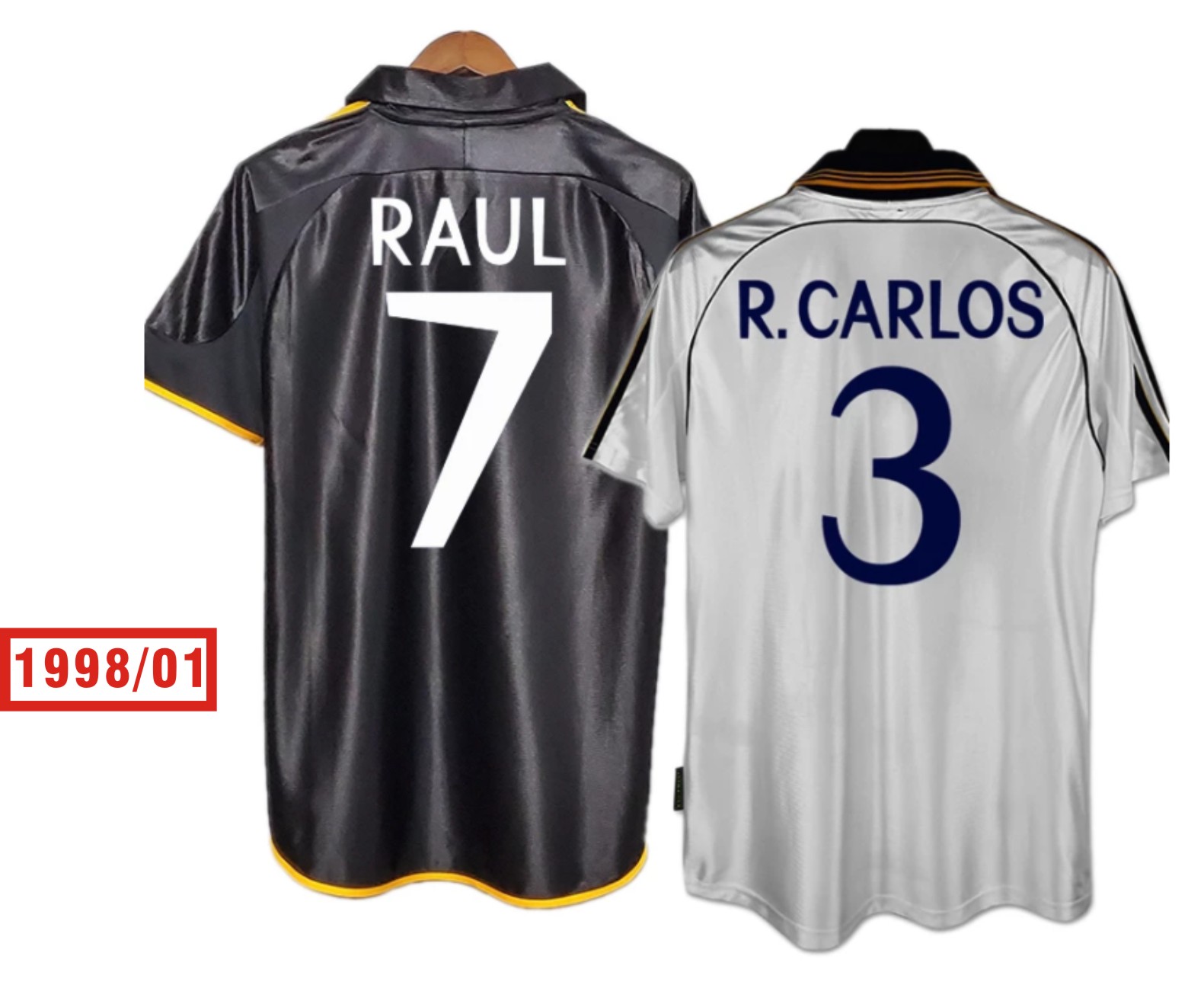 REAL Retro 1998/01 soccer jersey Raul MADRID R.Carlos Guti Figo Redondo Anelka Vintage Classic Shirt, Black
REAL Retro 1998/01 soccer jersey Raul MADRID R.Carlos Guti Figo Redondo Anelka Vintage Classic Shirt, Black
