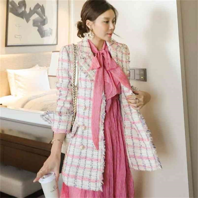 High Quality Winter Women Pink Plaid Tweed Tassel Jacket Coat OL Double Breasted Long Sleeve Outerwea Casaco Feminino 210519, Photo color
High Quality Winter Women Pink Plaid Tweed Tassel Jacket Coat OL Double Breasted Long Sleeve Outerwea Casaco Feminino 210519, Photo color