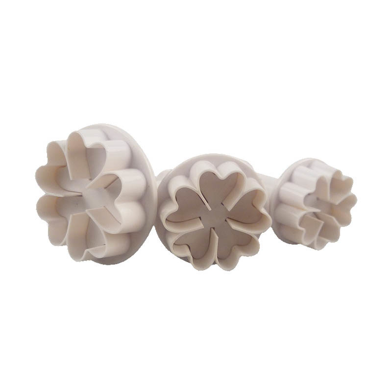 3pcs Plastic Tools Heart Flower shapes Fondant Cake Decorating Sugar Craft Plunger Cutter Flower Mold Home Cake tools