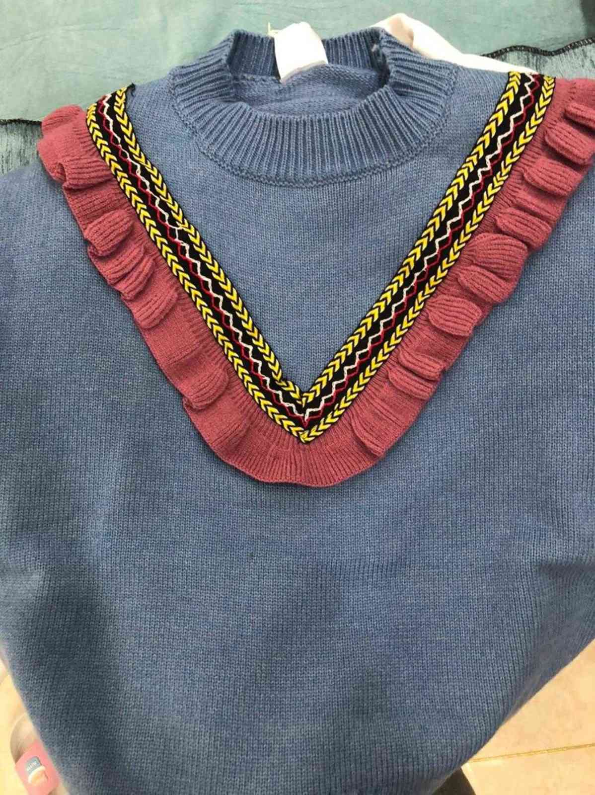 Autumn Spring 2 3-10 12 Years Children'S Clothing O-Neck Knitted Pullover Cotton Ruffles Patchwork Kids Baby Girls Sweater 211104