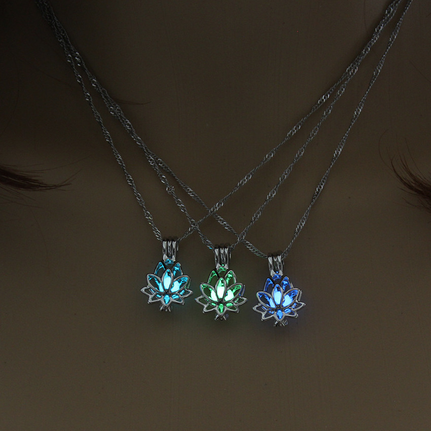 Luminous Flower Locket Cage Necklace Glow In The Dark Lotus Pendant Necklaces Women Fashion Jewelry Will and Sandy, Silver
Luminous Flower Locket Cage Necklace Glow In The Dark Lotus Pendant Necklaces Women Fashion Jewelry Will and Sandy, Silver