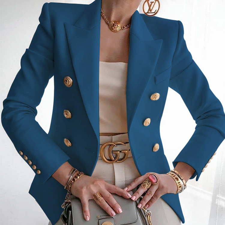 Double Breasted Blazers Ps Size Womens Jackets Slim Fit Long Sleeve Elegant Female Suit Jacket Office Ladies