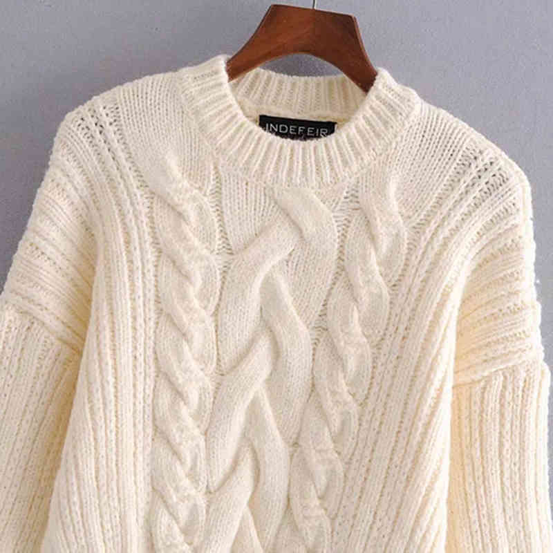 Women Fashion Loose Knitted Sweater Vintage Round neck Long Sleeve Female Pullovers Chic Tops 210520
