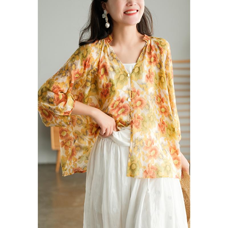 Women's Blouses & Shirts Women Summer 21Prairie Chic Style Printed Loose V-Neck Collar Nine Quarter Sleeve Female Fashion Tops
Women's Blouses & Shirts Women Summer 21Prairie Chic Style Printed Loose V-Neck Collar Nine Quarter Sleeve Female Fashion Tops