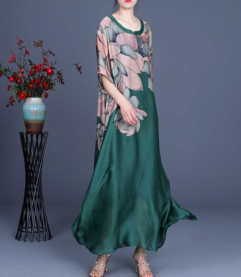 Summer Plus Size Loose Printed O Neck Long Women Dress + Two Piece Sling Set 210615Z