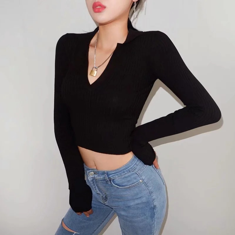 Fashion Fall Vintage Womens Solid Colour Knitted Tops Elegant Ladies Shirts Long Sleeve White Korean Retro Shirt Streetwear 210514
