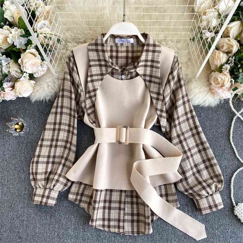 Vintage Women Plaid Print Shirt Blouse and Sleeveless Knit Sweater Vest Two Pieces Sets for Elegant Autumn Clothing 210603, Apricot
Vintage Women Plaid Print Shirt Blouse and Sleeveless Knit Sweater Vest Two Pieces Sets for Elegant Autumn Clothing 210603, Apricot